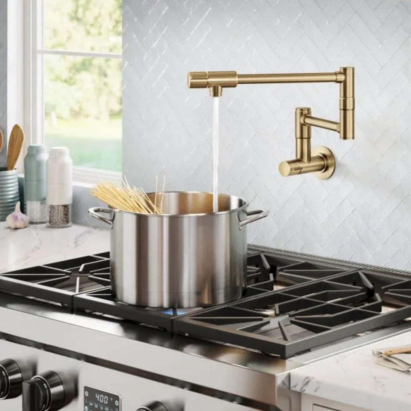 KRAUS Brushed Brass Wall Mounted Pot Filler - KPF-5003SFBB