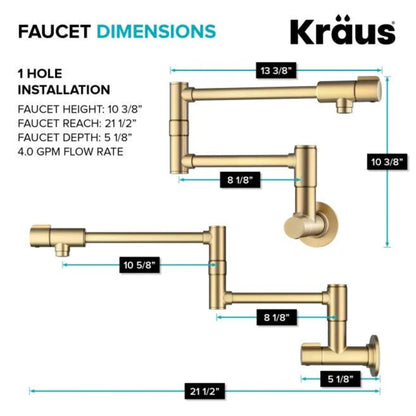 KRAUS Brushed Brass Wall Mounted Pot Filler - KPF-5003SFBB
