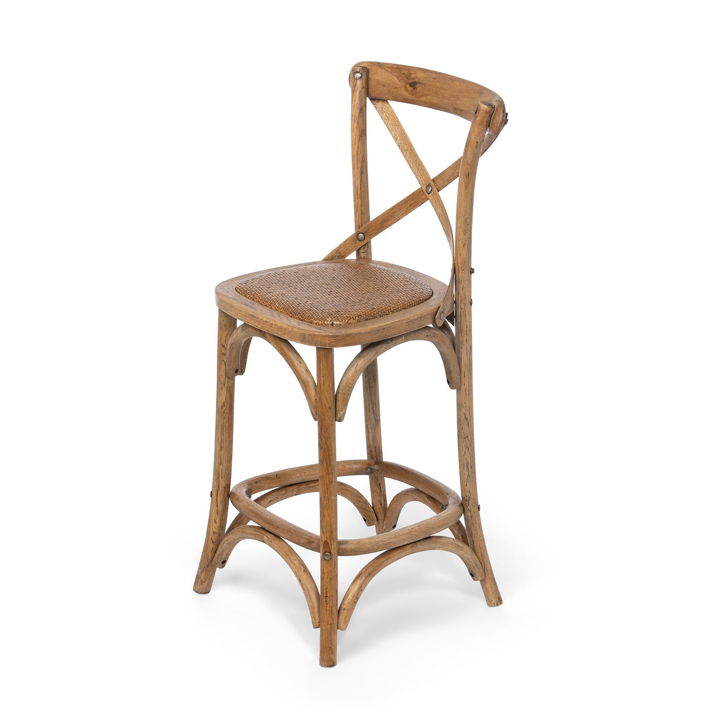 Park Hill Collection Wooden Cross Back Counter Stool - Rustic Aged Finish, Cane Woven Seat, Perfect for Farmhouse Decor - EFS81570