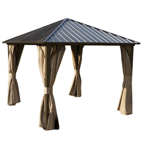 Kozyard Rosana 10'x10' Hardtop Aluminum Permanent Gazebo with 2-Layer Sidewalls Rosana 10'x10' - KZRHG1010