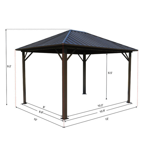 Kozyard Rosana 10'x12' Hardtop Aluminum Permanent Gazebo with 2-layer Sidewalls Rosana 10'x12' - KZRHG1012