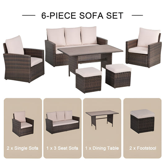 Outsunny 6 Piece Patio Dining Set All Weather Rattan Wicker Furniture Set - 861-040