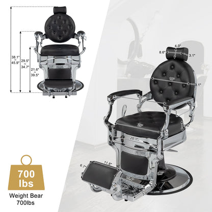 OmySalon BC1602 Vintage Style Heavy Duty Hydraulic Recline Barber Chair - G59000499
