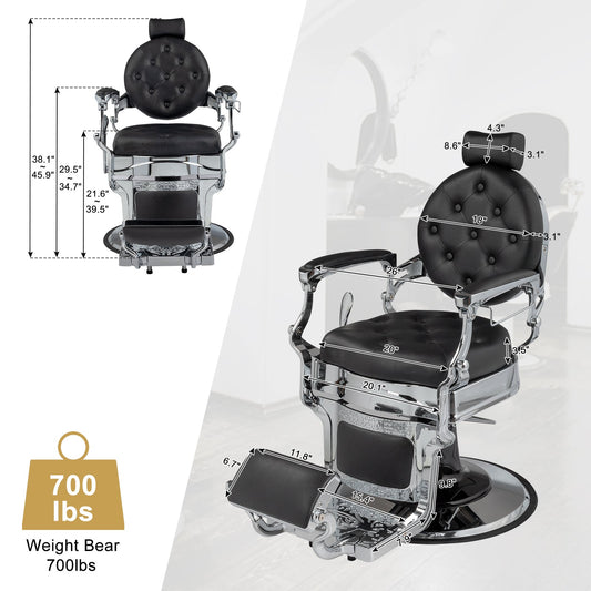 OmySalon BC1602 Vintage Style Heavy Duty Hydraulic Recline Barber Chair - G59000499
