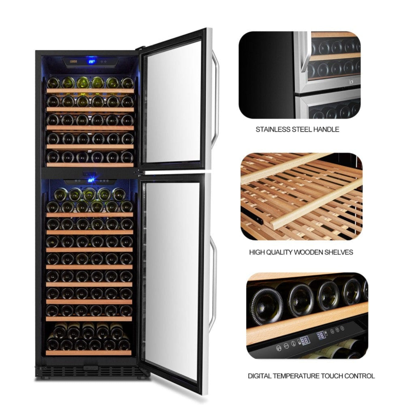 Lanbo 162 Bottles Dual Door Stainless Steel Dual Zone Wine Coolers LW162DD - LW162DD