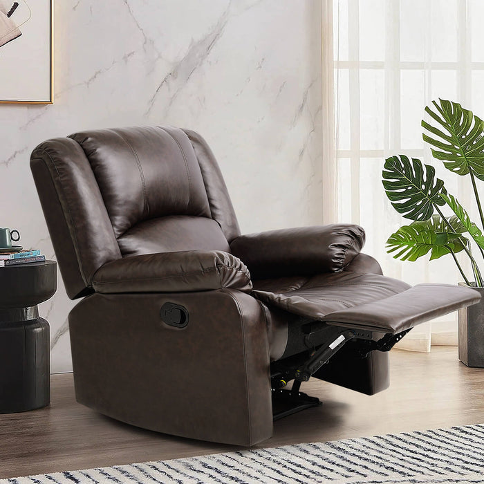 Leather Recliner Chair, Classic Manual Recliner Soft Armrests, Casual Chair For Living Room 35" Width, Brown