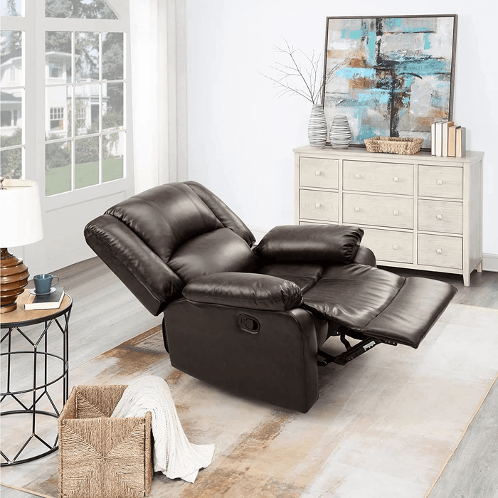 Leather Recliner Chair, Classic Manual Recliner Soft Armrests, Casual Chair For Living Room 35" Width, Brown