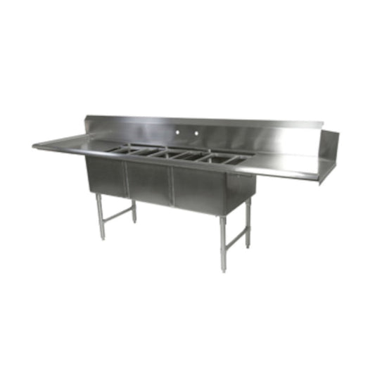 John Boos DT3B18244-2D18L 91.5" W x 30" D Dishtable/Pot Sink Two 18" Drainboards - JBDT3B182442D18L