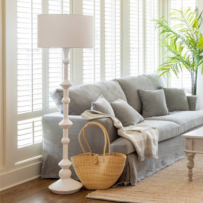 Park Hill Collection Douglas Floor Lamp - Elegant White Plaster Finish with Soft Linen Shade for Modern Home Décor - ELF26018