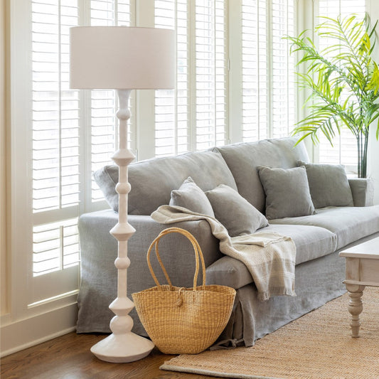 Park Hill Collection Douglas Floor Lamp - Elegant White Plaster Finish with Soft Linen Shade for Modern Home Décor - ELF26018
