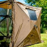 CLAM Portable Outdoor Camping Canopy, Brown + Clam Quick Set Wind and Sun Panels - 149353