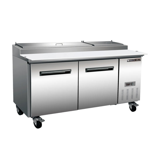 Maxx Cold MXCPP70HC Two-Door Pizza Prep Table, 70.8”W, 22 cu. ft., (9) Pans, Cutting Board - MXCPP70HC