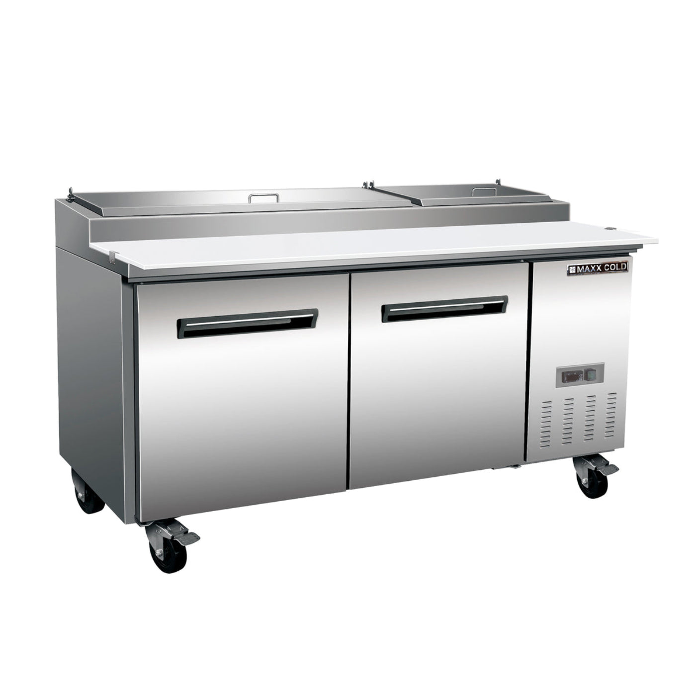 Maxx Cold MXCPP70HC Two-Door Pizza Prep Table, 70.8”W, 22 cu. ft., (9) Pans, Cutting Board - MXCPP70HC