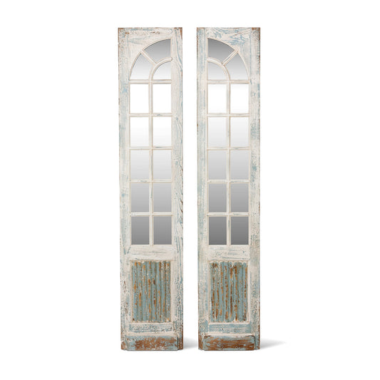 Park Hill Collection Mirrored Sidelights - Elegant Set of 2 with White-Washed Finish and Unique Blue Highlights for Home Decor - EWI26166