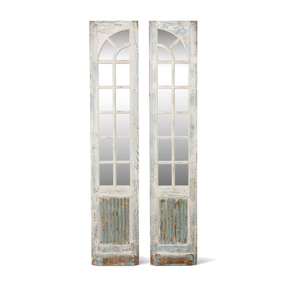 Park Hill Collection Mirrored Sidelights - Elegant Set of 2 with White-Washed Finish and Unique Blue Highlights for Home Decor - EWI26166