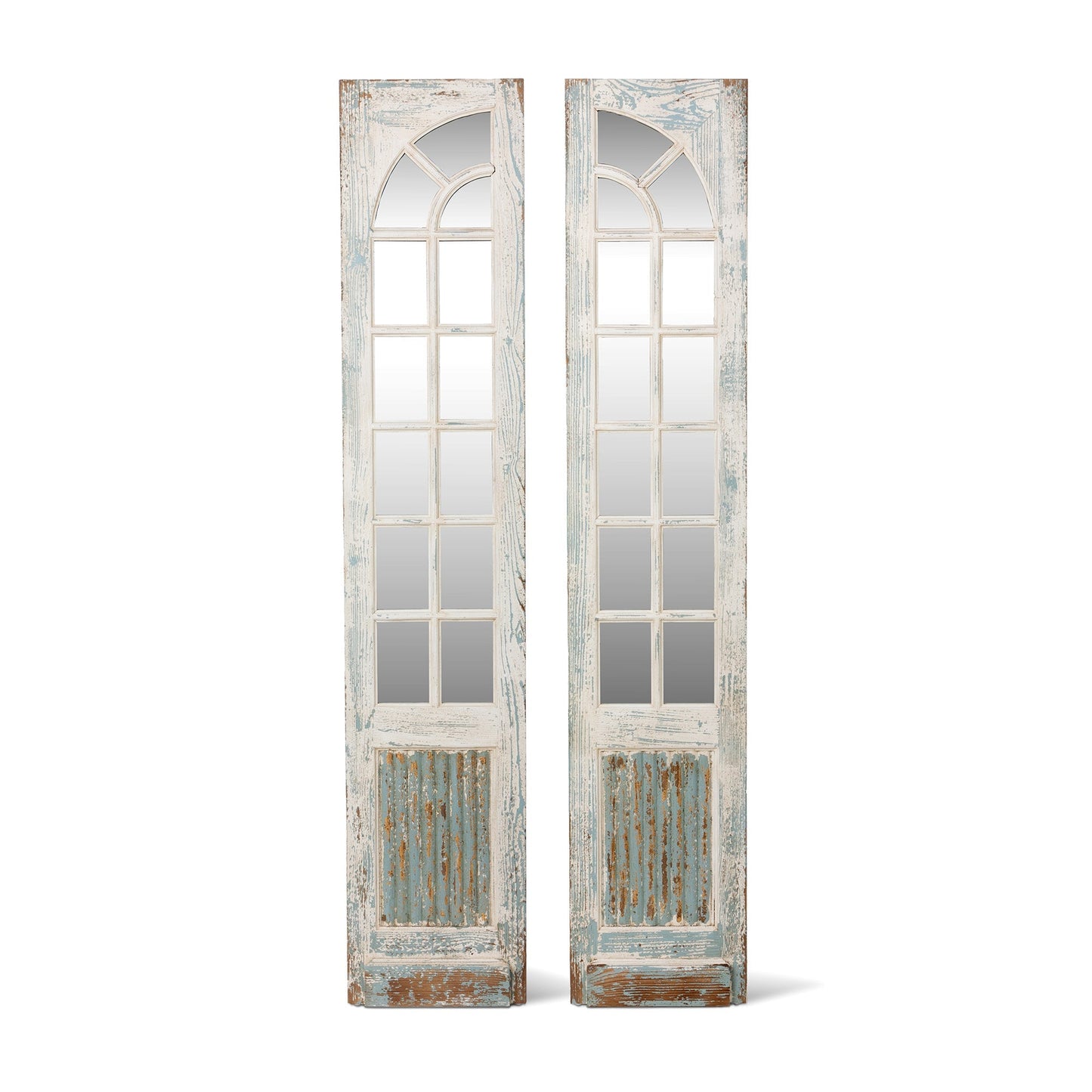 Park Hill Collection Mirrored Sidelights - Elegant Set of 2 with White-Washed Finish and Unique Blue Highlights for Home Decor - EWI26166