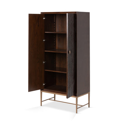 Park Hill Collection Addison Faux Bois Tall Cabinet - Elegant Walnut Beechwood Design with Antique Brass Accents - EFC26060