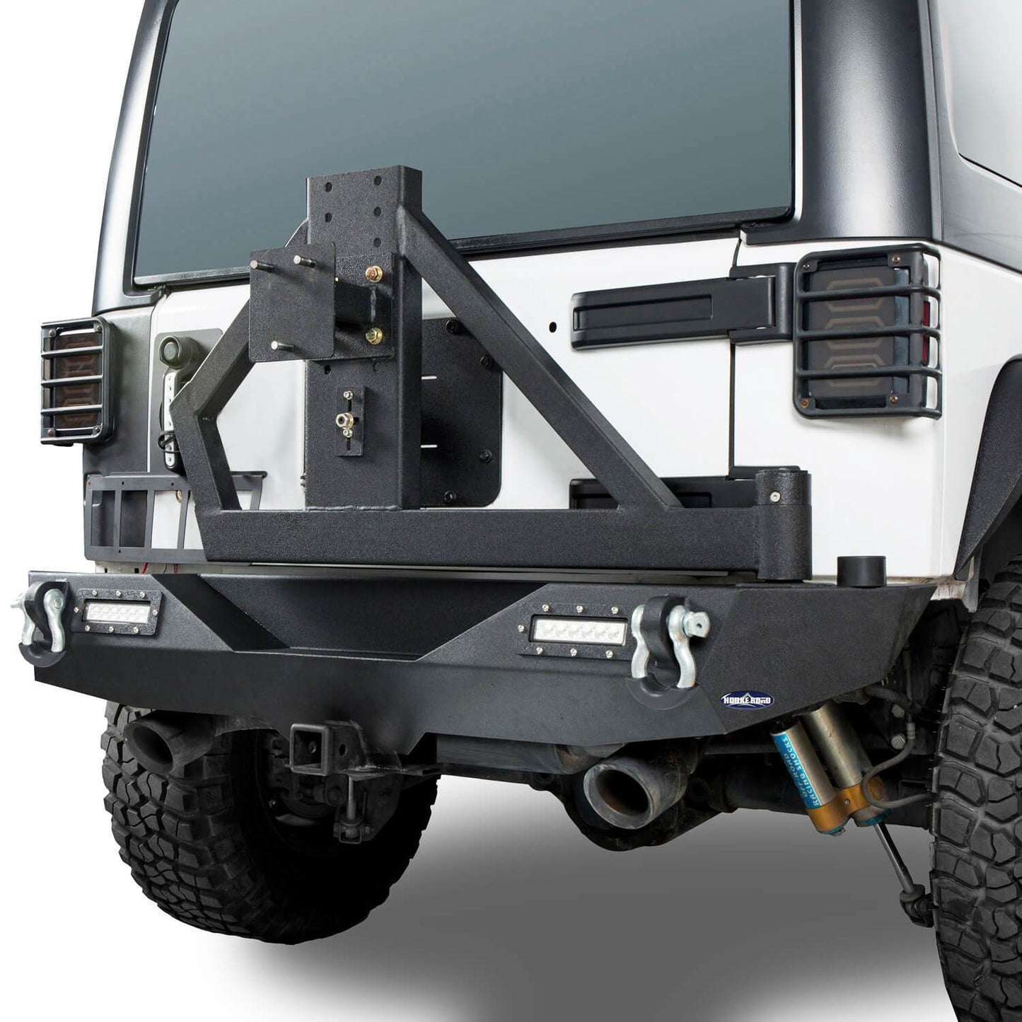 Hooke Road Lotus Tubular Stubby Front Bumper & Different Trail Rear Bumper w/Tire Carrier Combo(07-18 Jeep Wrangler JK JKU) - HE.2032+HE.2028A+HE.2028B