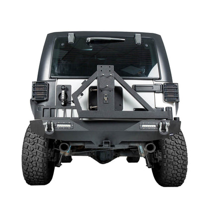 Hooke Road Lotus Tubular Stubby Front Bumper & Different Trail Rear Bumper w/Tire Carrier Combo(07-18 Jeep Wrangler JK JKU) - HE.2032+HE.2028A+HE.2028B