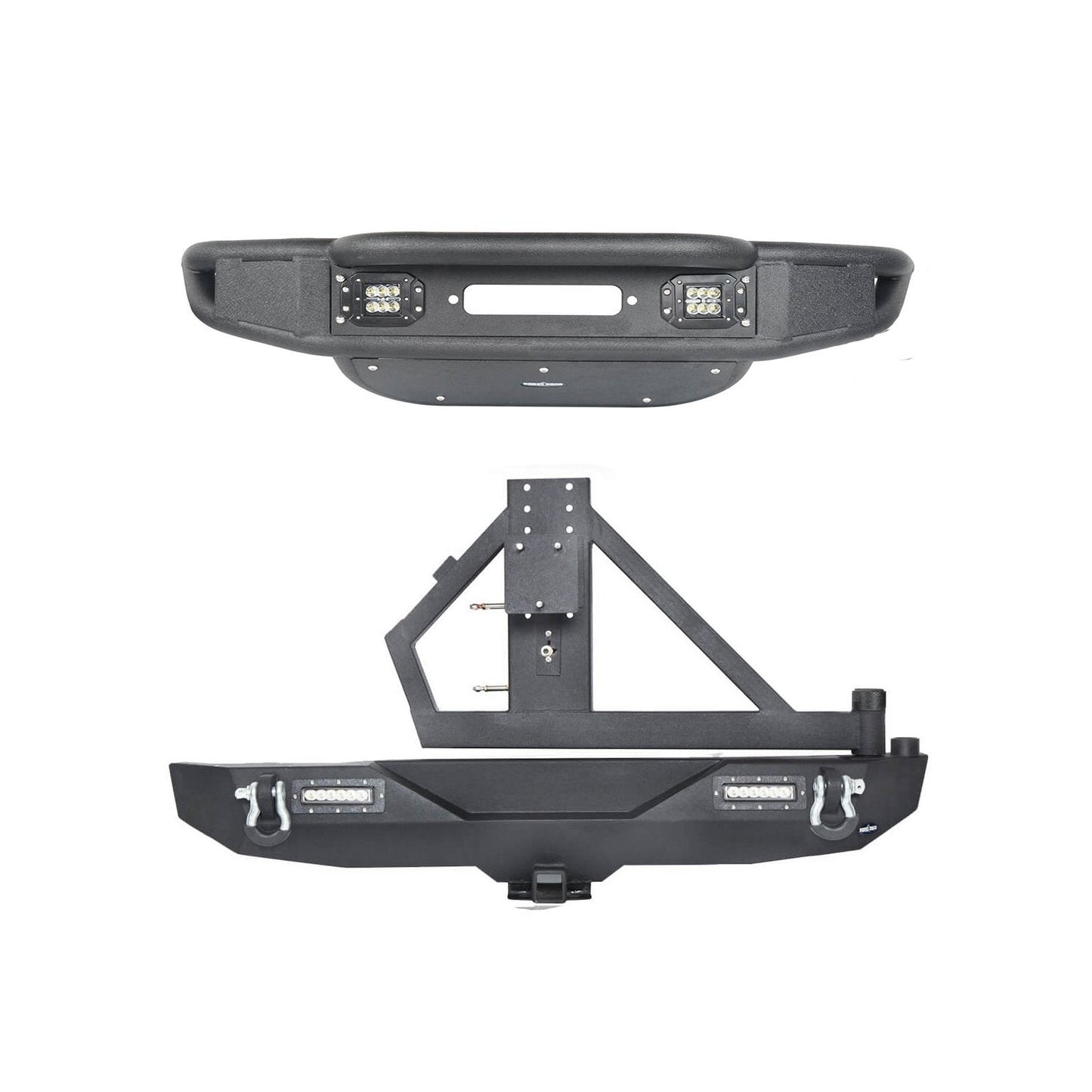 Hooke Road Lotus Tubular Stubby Front Bumper & Different Trail Rear Bumper w/Tire Carrier Combo(07-18 Jeep Wrangler JK JKU) - HE.2032+HE.2028A+HE.2028B