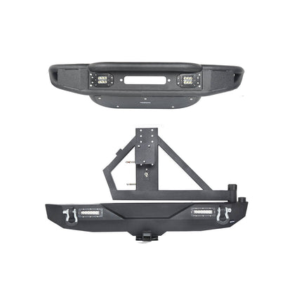 Hooke Road Lotus Tubular Stubby Front Bumper & Different Trail Rear Bumper w/Tire Carrier Combo(07-18 Jeep Wrangler JK JKU) - HE.2032+HE.2028A+HE.2028B