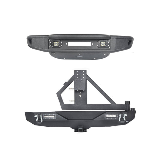 Hooke Road Lotus Tubular Stubby Front Bumper & Different Trail Rear Bumper w/Tire Carrier Combo(07-18 Jeep Wrangler JK JKU) - HE.2032+HE.2028A+HE.2028B