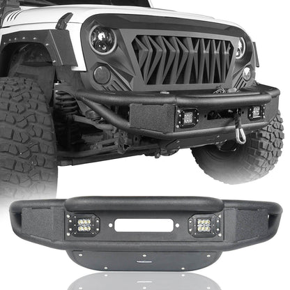 Hooke Road Lotus Tubular Stubby Front Bumper & Different Trail Rear Bumper w/Tire Carrier Combo(07-18 Jeep Wrangler JK JKU) - HE.2032+HE.2028A+HE.2028B