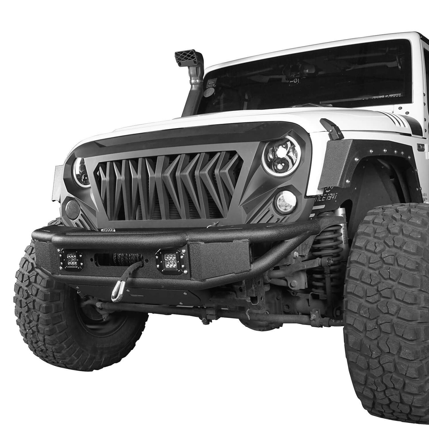 Hooke Road Lotus Tubular Stubby Front Bumper & Different Trail Rear Bumper w/Tire Carrier Combo(07-18 Jeep Wrangler JK JKU) - HE.2032+HE.2028A+HE.2028B