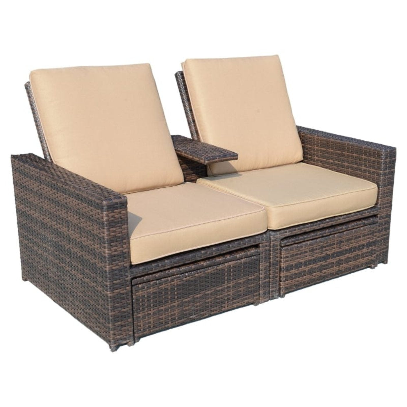 Outsunny 3 Piece Outdoor Rattan Patio Sofa Set Recliner Lounge - 01-0608