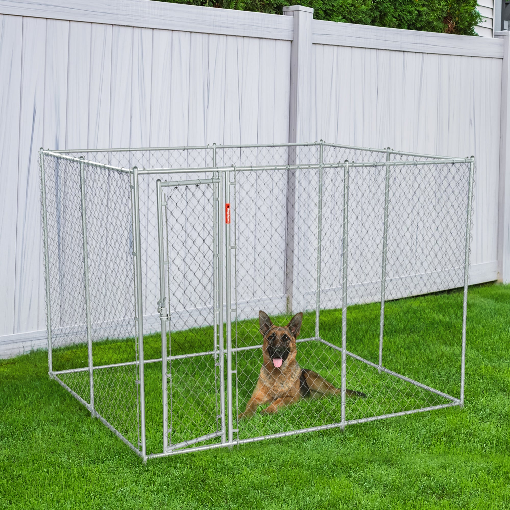 Lucky Dog Adjustable 10' x 10' x 6' Heavy Duty Chain Link Dog Kennel Enclosure - 90553