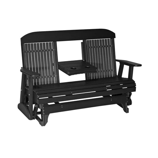 LuxCraft 5' Classic Poly Double Glider Chair With Center Tray - 5CPGBK