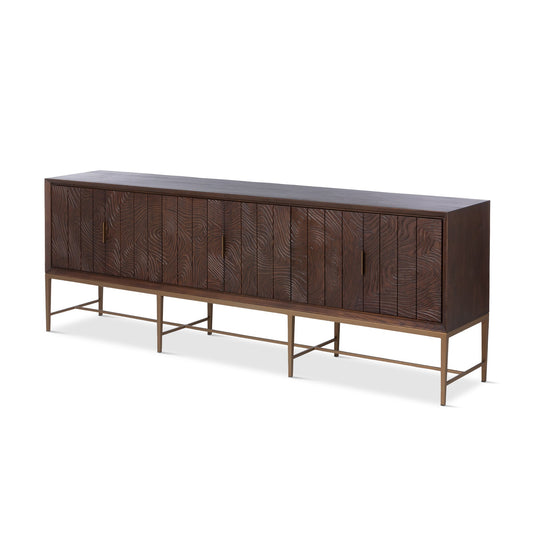 Park Hill Collection Addison Faux Bois Media Cabinet - Elegant Walnut Finish, Beechwood & Antique Brass Hardware Design - EFC26058