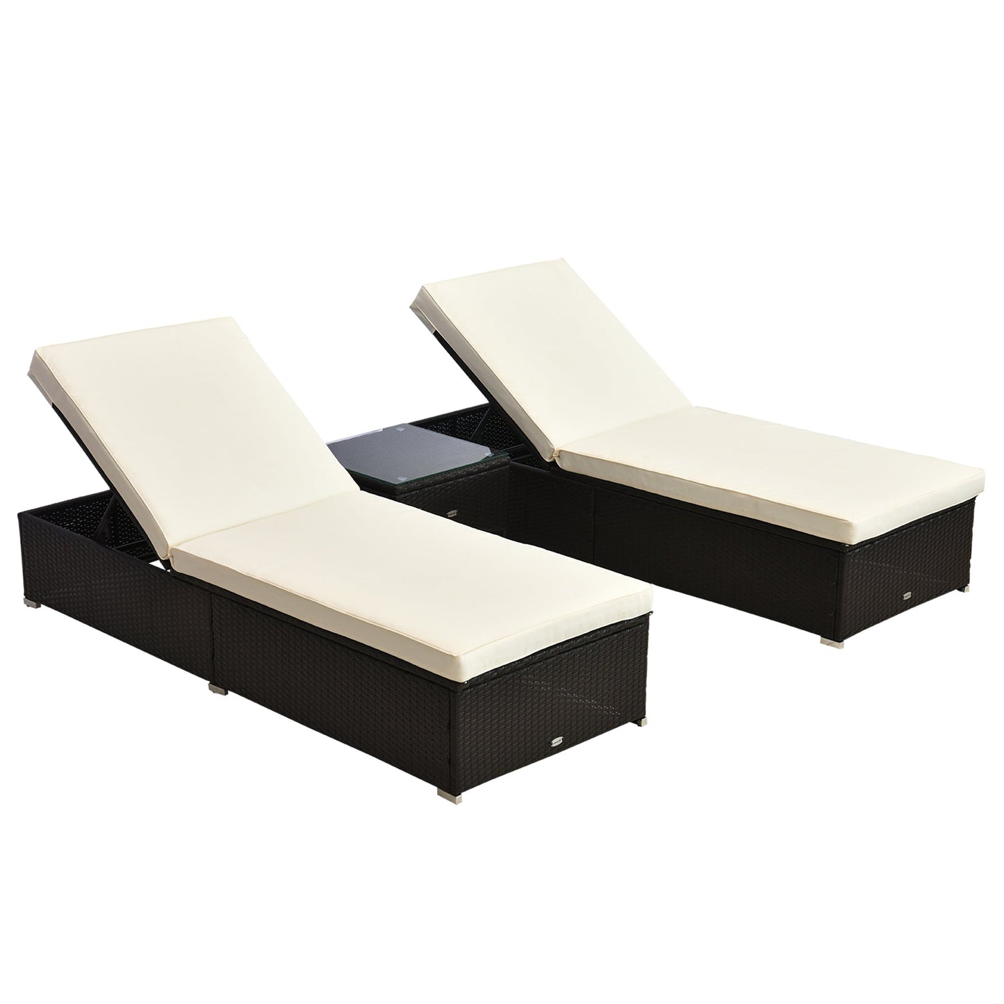 Outsunny Pool Lounge Chairs Set of 2, w/5 Angle Backrest, Table, Water Repellent Cushions, Cream White - 862-009