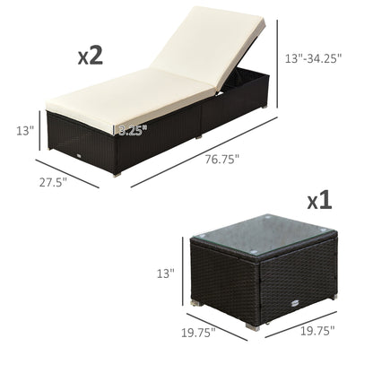 Outsunny Pool Lounge Chairs Set of 2, w/5 Angle Backrest, Table, Water Repellent Cushions, Cream White - 862-009