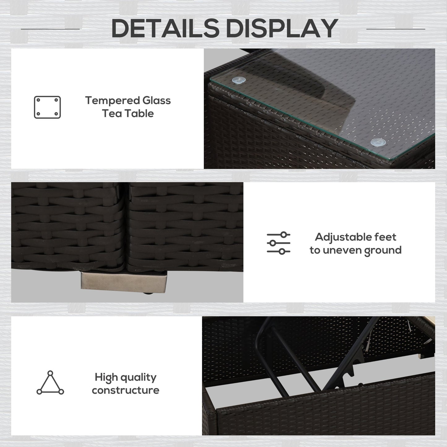 Outsunny Pool Lounge Chairs Set of 2, w/5 Angle Backrest, Table, Water Repellent Cushions, Cream White - 862-009