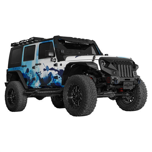 Hooke Road Mad Max Front Bumper w/Steel Grille Guard & Windshield Frame Cover(07-18 Jeep Wrangler JK)