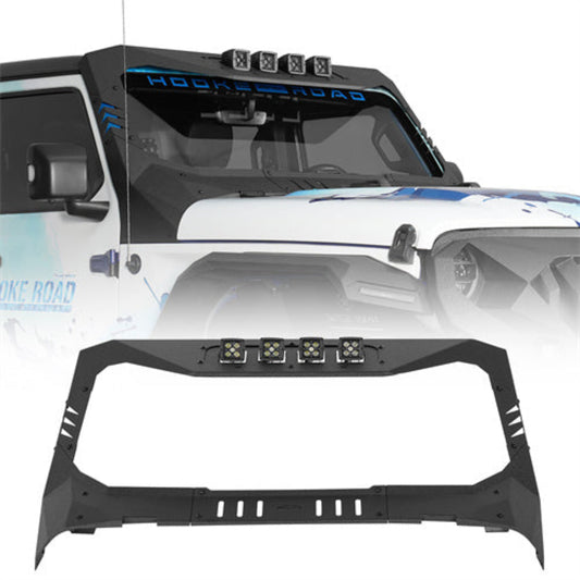 Hooke Road Mad Max Windshield Frame Cover Visor Cowl w/4 x LED Lights Insert(18-25 Jeep Wrangler JL & Gladiator JT; Excluding Wrangler 4xe, Rubicon 392, JT Mojave) - HE.3024