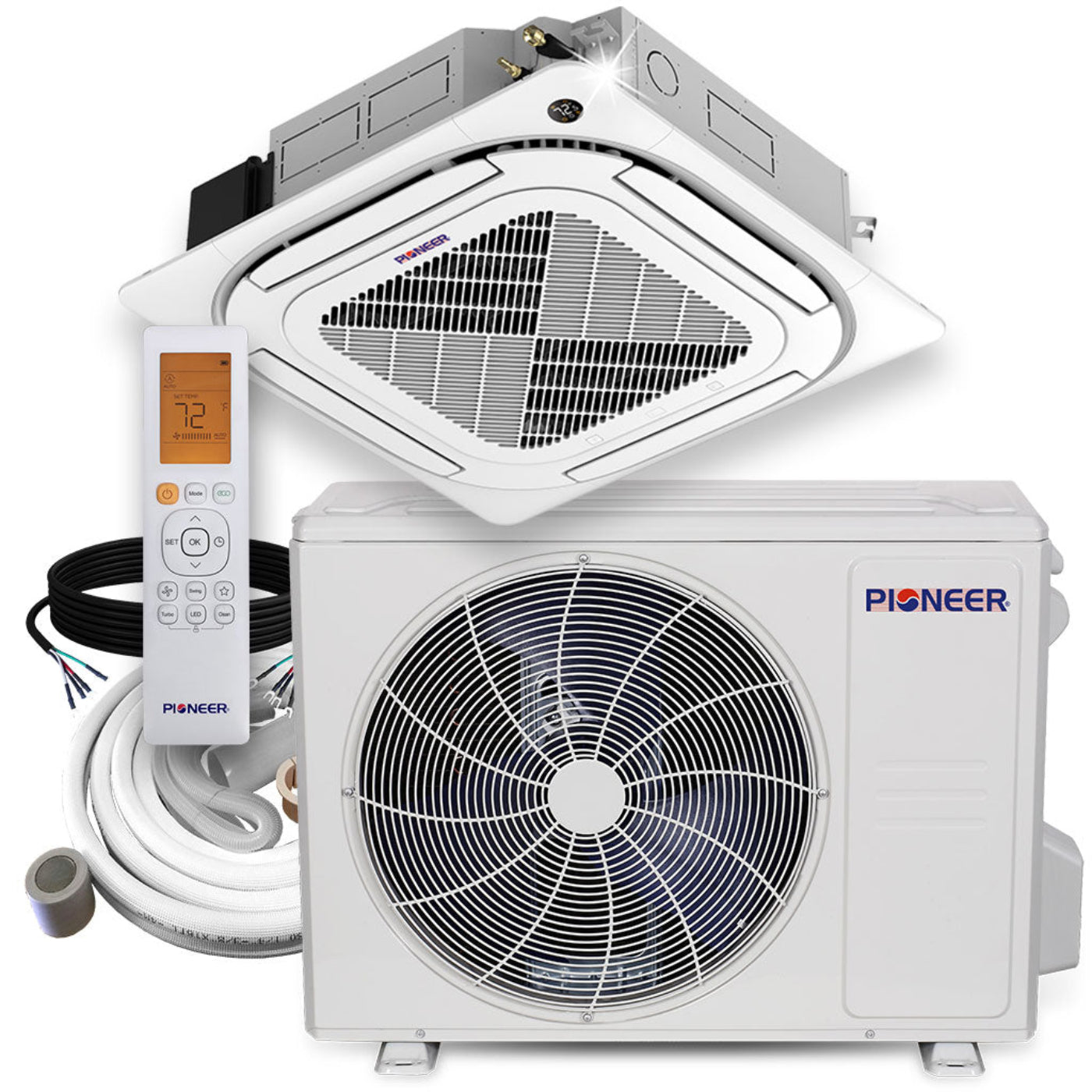 Pioneer 24,000 BTU 21.5 SEER2 8-Way Slim Cassette Mini-Split Air Conditioner Heat Pump System Full Set 230V - CYB024GMFILCBD-10