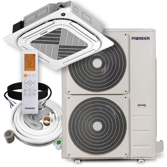 Pioneer 48,000 BTU 18.5 SEER2 8-Way Slim Cassette Mini-Split Air Conditioner Heat Pump System Full Set 230V - CYB048GMFILCBD-10