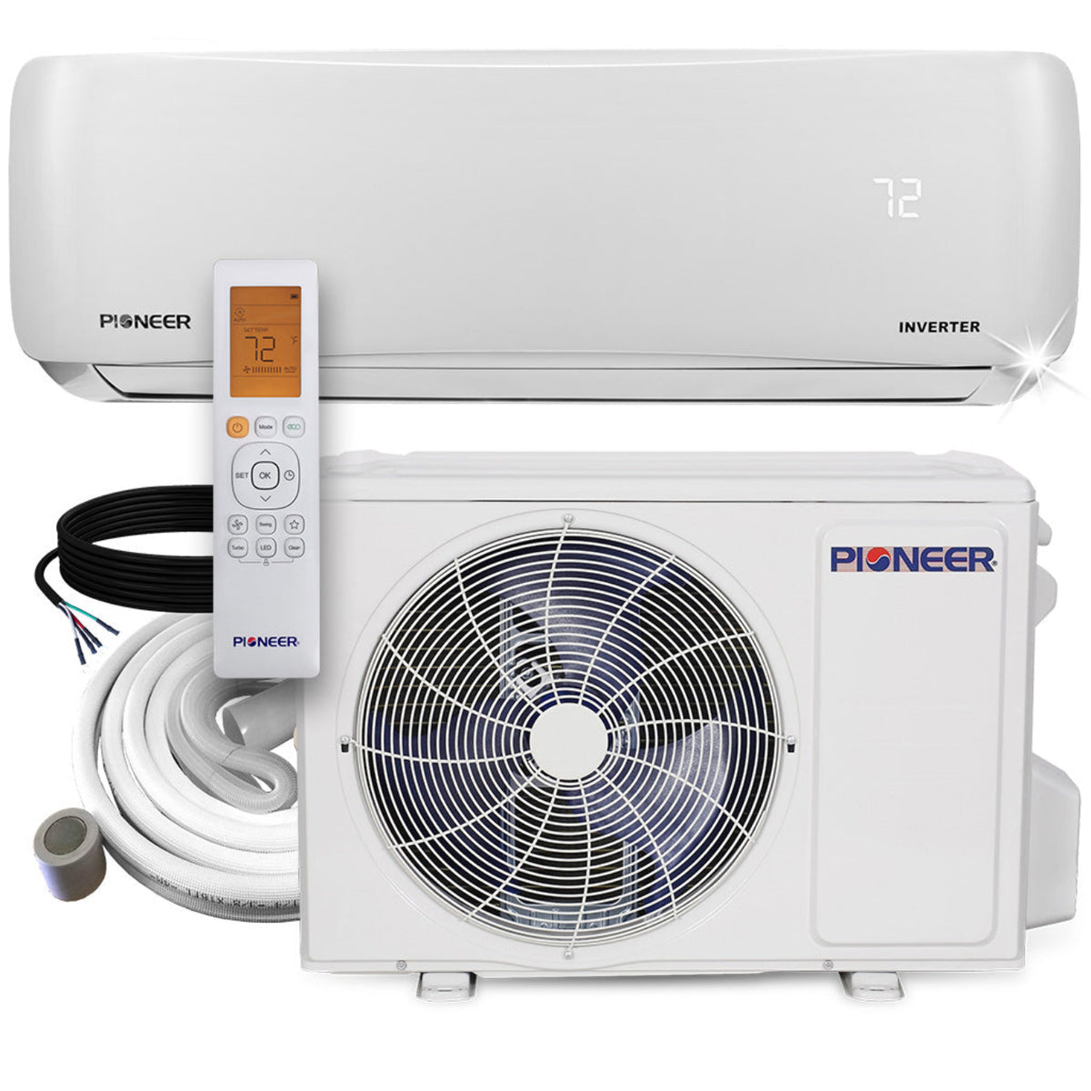 Pioneer 12,000 BTU 21.5 SEER 115V Ductless Mini-Split Inverter++ Air Conditioner Heat Pump System with 10 ft. Line Sets - WYS012AMFI22RL-10