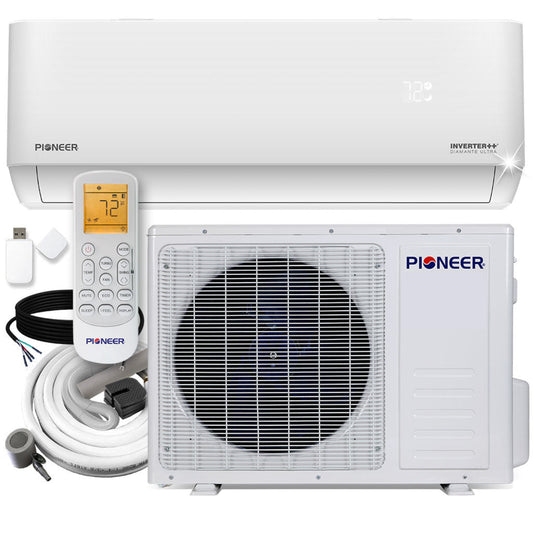 Pioneer Diamante Ultra 9,000 BTU 23.5 SEER2 Ductless Mini-Split Inverter++ Energy-Star Wi-Fi Air Conditioner Heat Pump Full Set 230V with 16 Ft. Kit - WYT009GLFI22RL