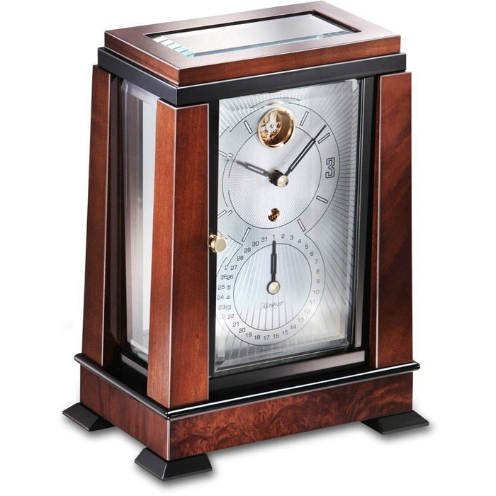 Kieninger Aida Art Deco Mantel Clock, Calendar, Visible Escapement in Walnut - MM 1272-23-01