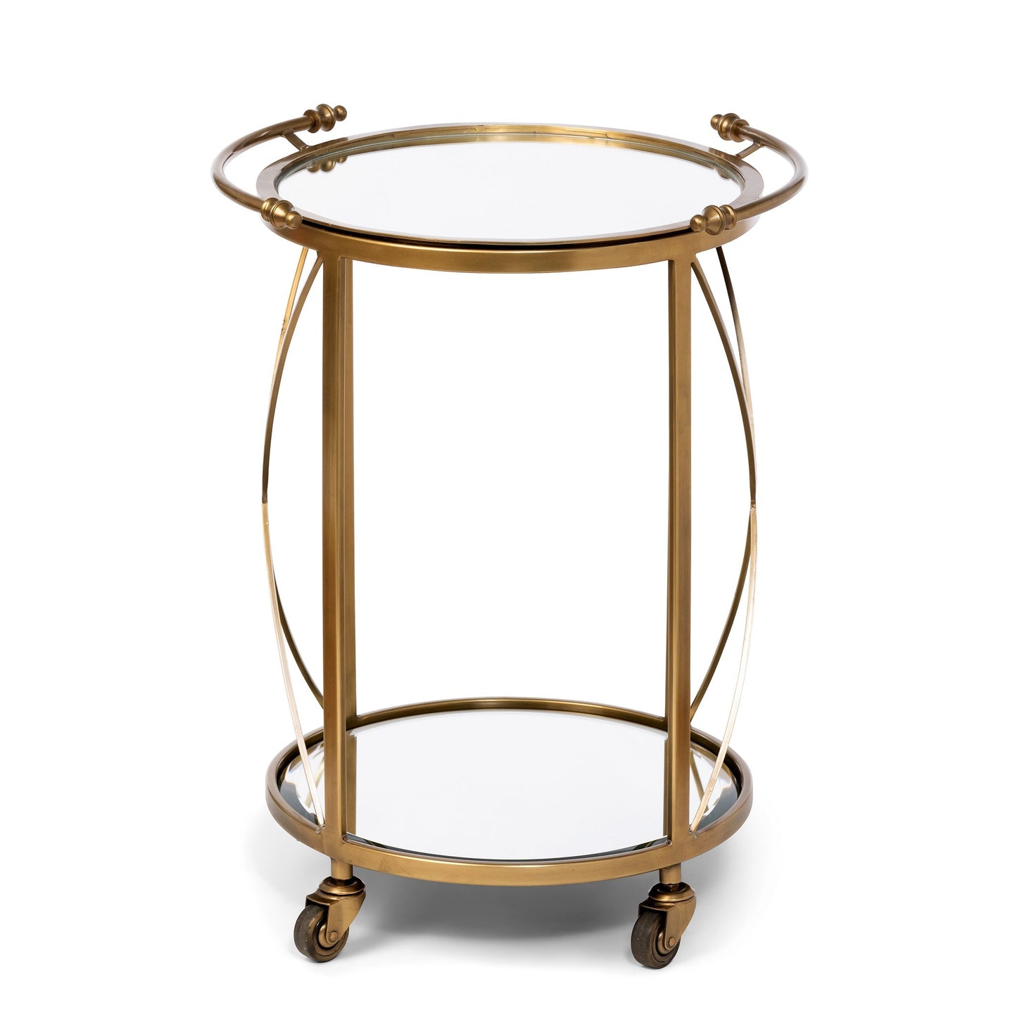 Park Hill Collection Hampton Round Tray Serving Cart - Elegant Steel & Brass Design with Removable Mirror Tray for Easy Use - EFC16009