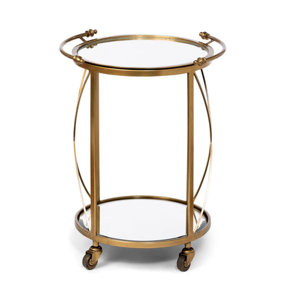 Park Hill Collection Hampton Round Tray Serving Cart - Elegant Steel & Brass Design with Removable Mirror Tray for Easy Use - EFC16009