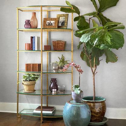 Park Hill Collection Naomi Iron and Glass Etagere - Elegant Antique Gold Display Shelf for Living Room & Dining Room Decor - EFC26035