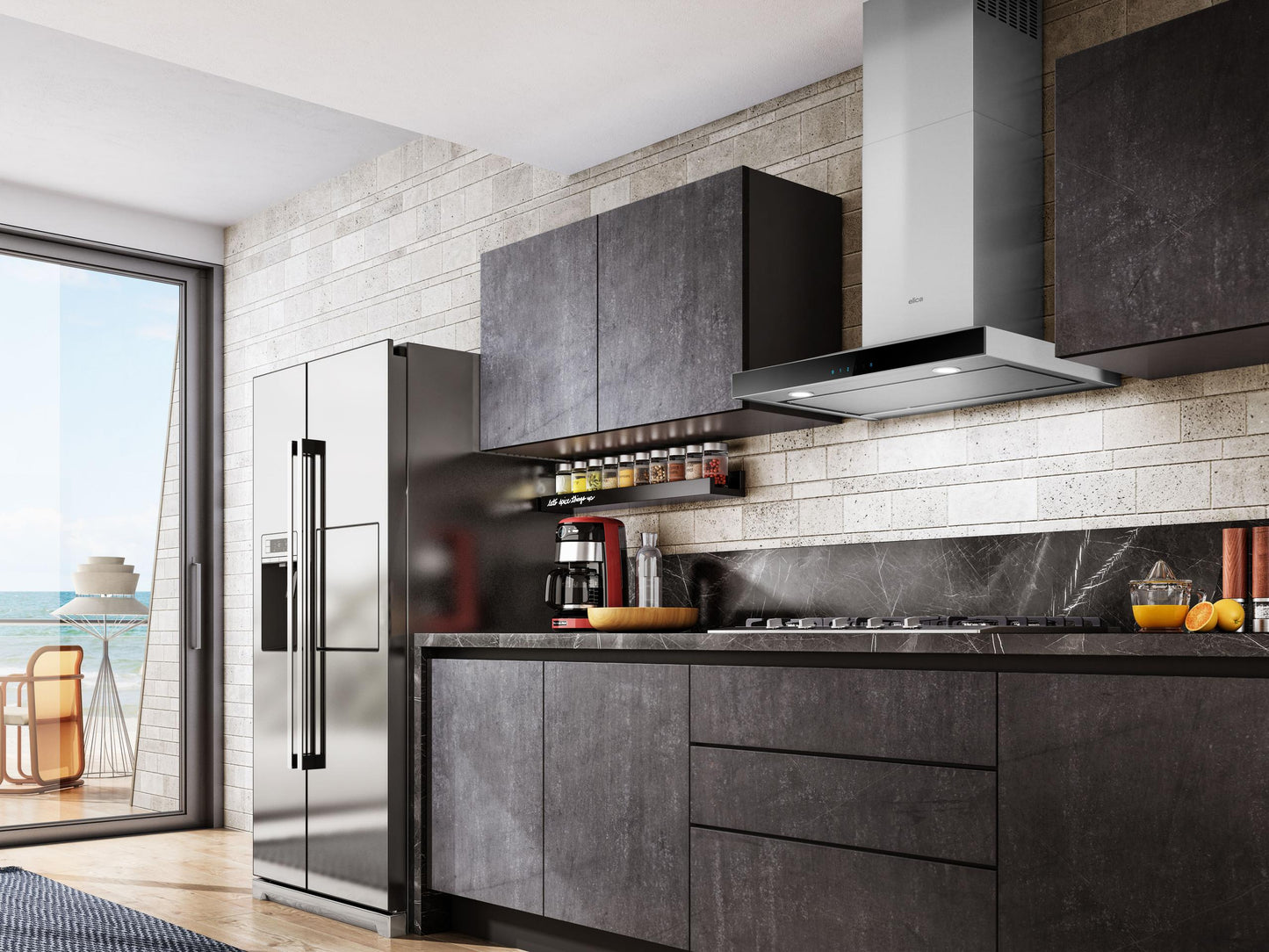 ELICA ELG636S3 LUGANO Wall Mount Range Hood 36" wide - 600CFM in Stainless Steel On Black - ELG636S3