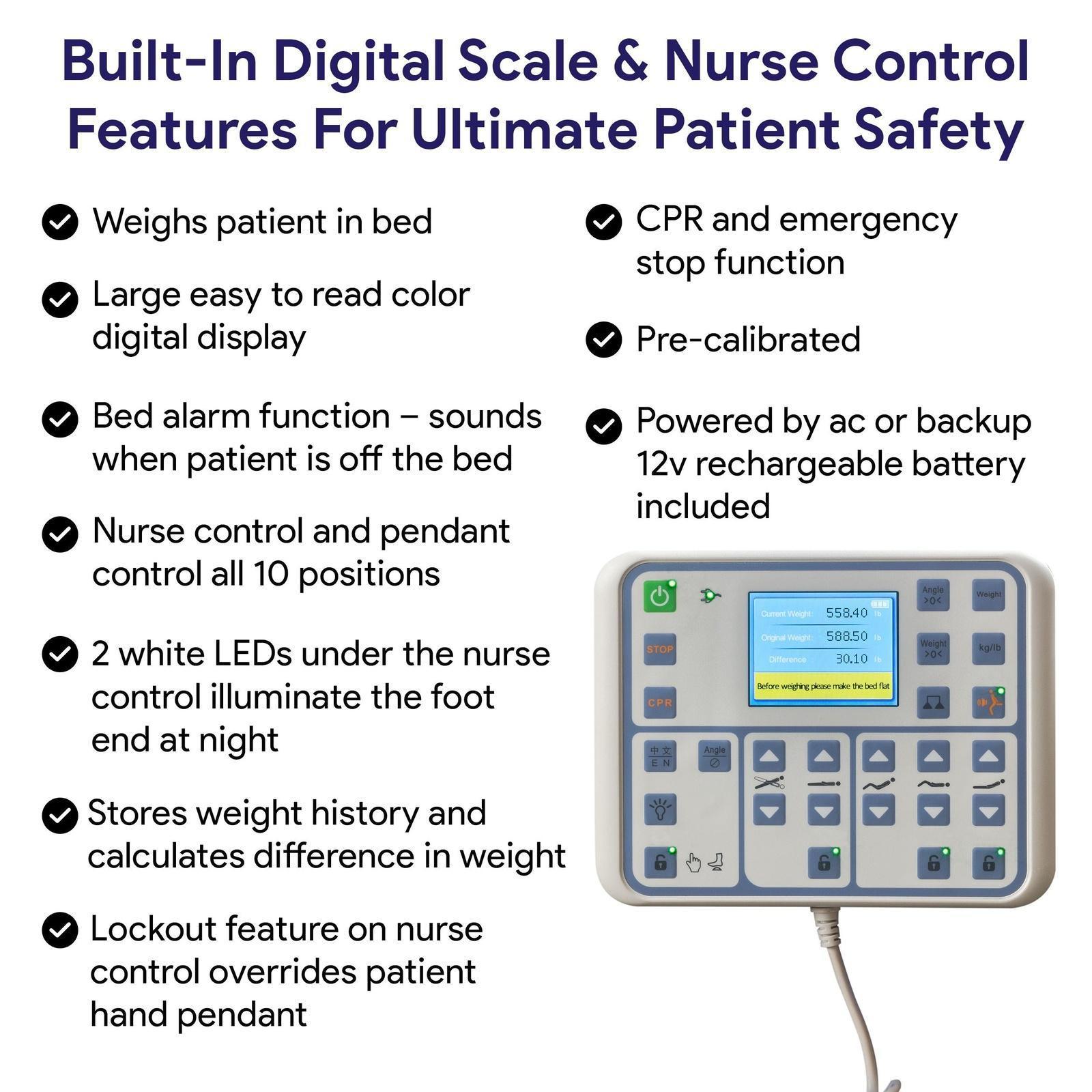 Medacure Adjustable Height Bariatric Hospital Bed & Built in Scale