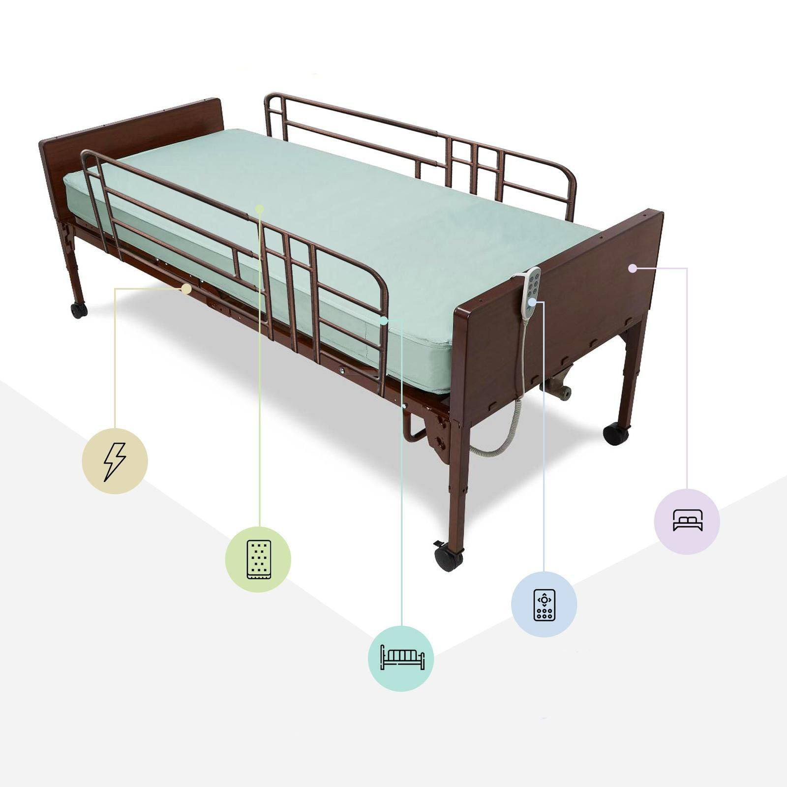 Medacure Full Electric Hospital Bed with Mattress and Rail