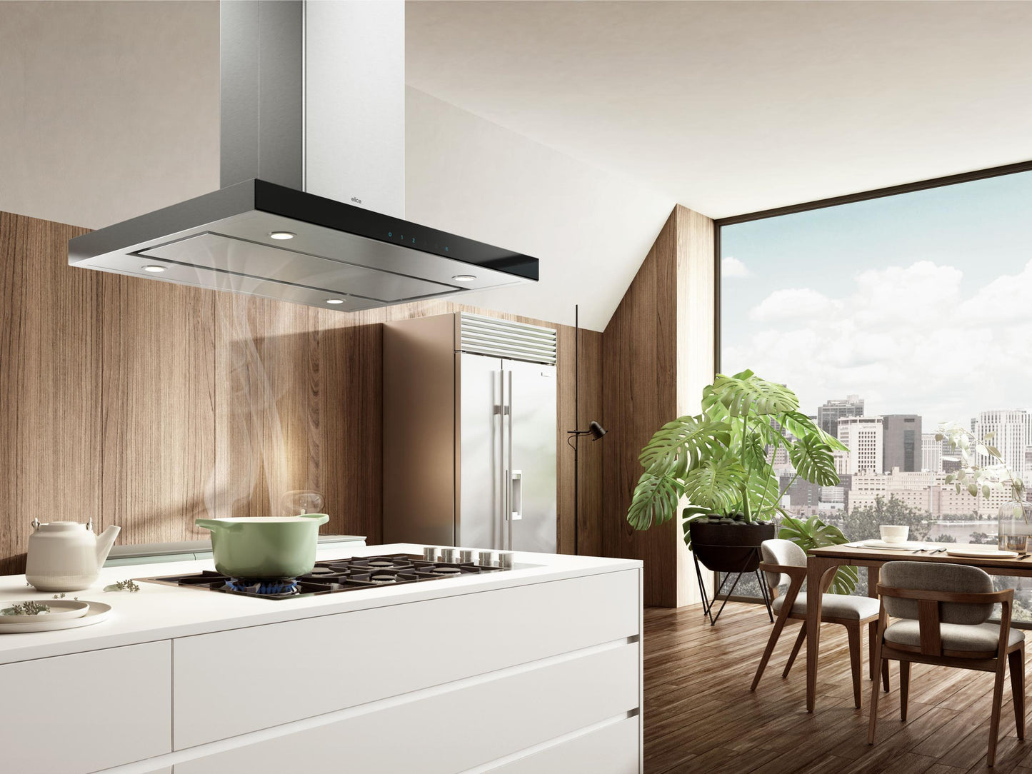 ELICA ESL636S3 SALICE Island Range Hood 36" wide - 600CFM in Stainless Steel On Black - ESL636S3