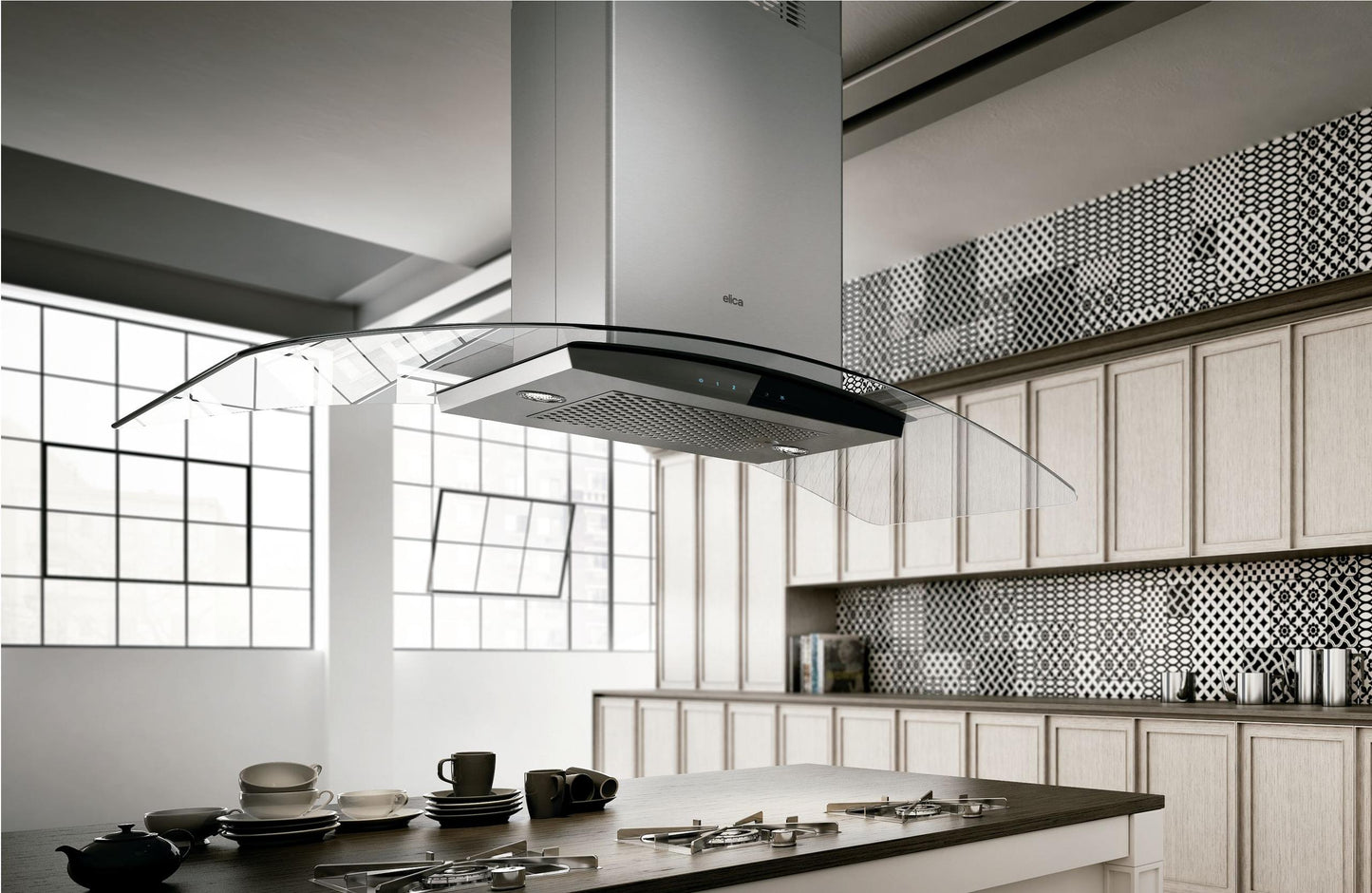 ELICA ECN636S3 CINGOLI Island Range Hood 30" wide - 600CFM in Stainless Steel On Black - ECN636S3